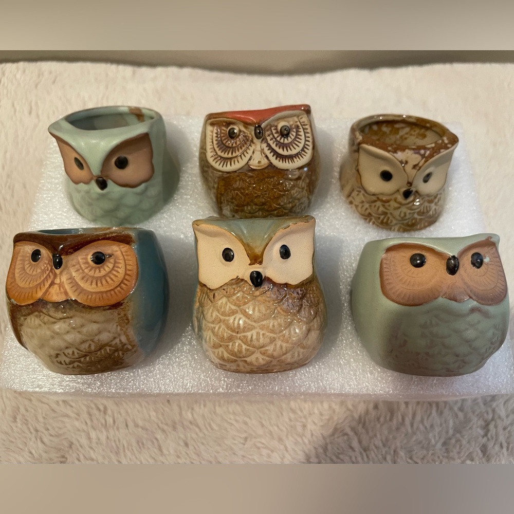 LAST CHANCE!  Make offer.  
Set of Owl-Shaped Ceramic Candle Holders